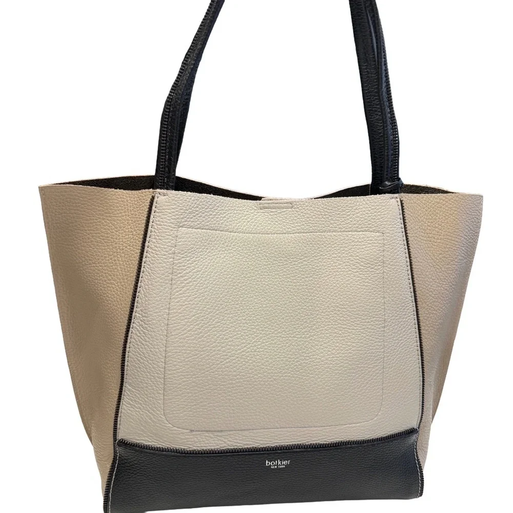 Botkier Tote Bag Soho Color-block Tan, Ivory & Black Pebbled Leather PRISTINE